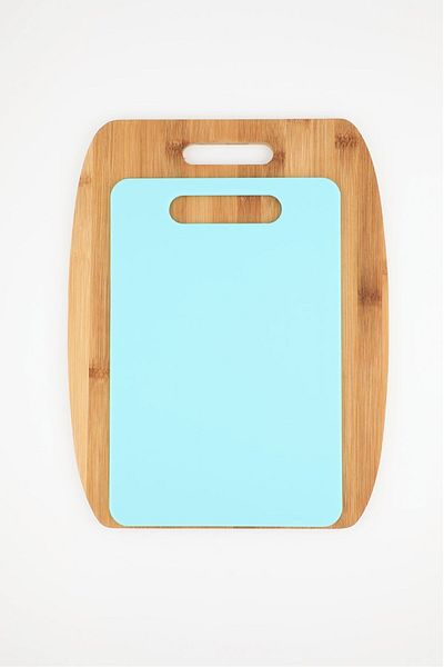 Bombay 2 Pieces Cutting Boards Bamboo Set. Brown and Turquoise
