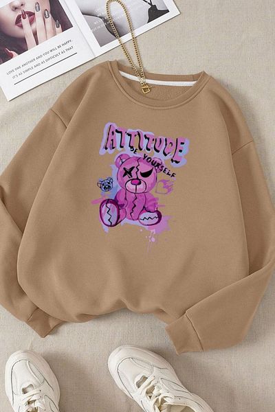 Moda Glo Βαμβακερό φούτερ Unisex Attitude Printed Crew Neck