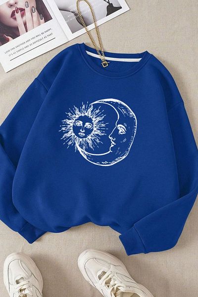 Moda Glo Βαμβακερό φούτερ Unisex Moon Dede με στάμπα με λαιμόκοψη