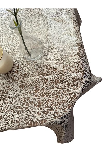 MIHAELA Thread Patterned White Thick Table Cloth