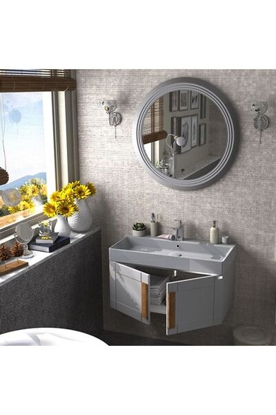 Pierre Cardin Pio 85 Cm Matt Anthracite Banyo Dolabı Mat Antrasit Ahşap Kulplu