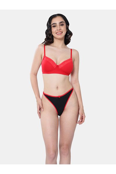 Envie By Styli Padded Plunge Cotton Lace Insert Bra