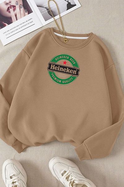 Moda Glo Βαμβακερό φούτερ με στάμπα Heineken με λαιμόκοψη
