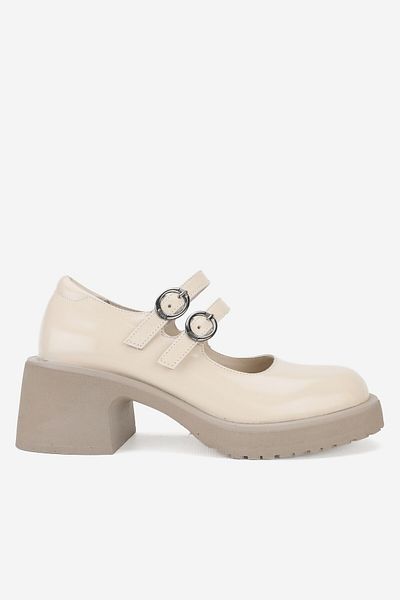 TUNAELLİ PANTOFI DE FEMEIE BEJ PIELE VERITĂ PIELE NATURALĂ NUMĂRUL 36-41 CU CATARAMĂ
