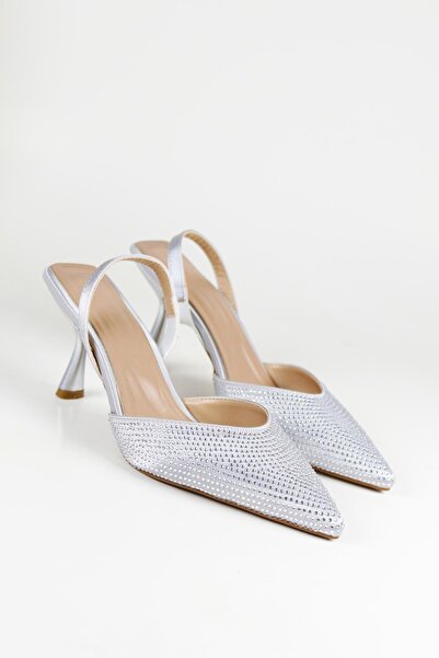 NiceDiffer Rochie de seară transparentă detaliată cu piatră argintie de damă ...