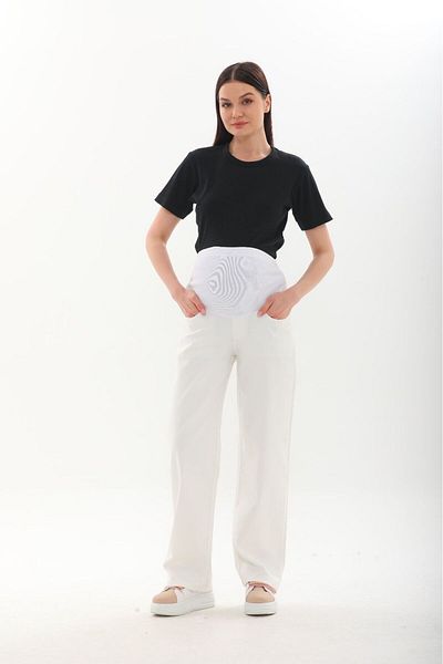 BIG LESSON Flexible and Adjustable Waist - Wide Leg Maternity Jeans White