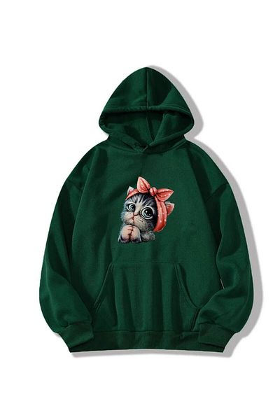 Moda Glo Unisex χαριτωμένο φούτερ με κουκούλα γάτας