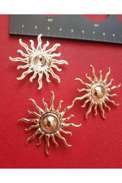 Beyna Special Design Sun Model Gold Plated Metal Button 4 cm 1 Pack 3 Pieces