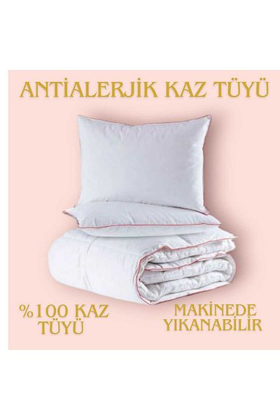 GameFruy King Size 200X220 cm Antiallergic Goose Feather Quilt + 2 Pieces 50X70 cm Pillow