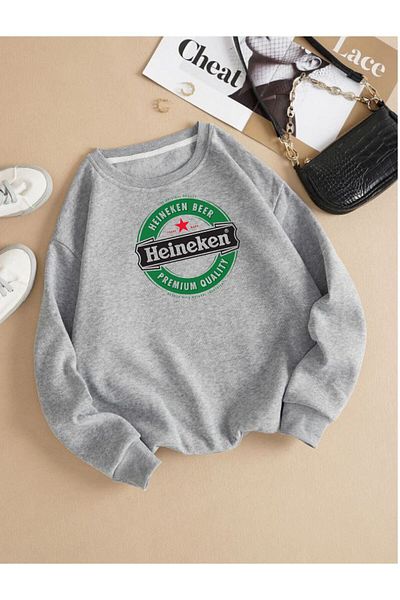 Moda Glo Βαμβακερό φούτερ με στάμπα Heineken με λαιμόκοψη