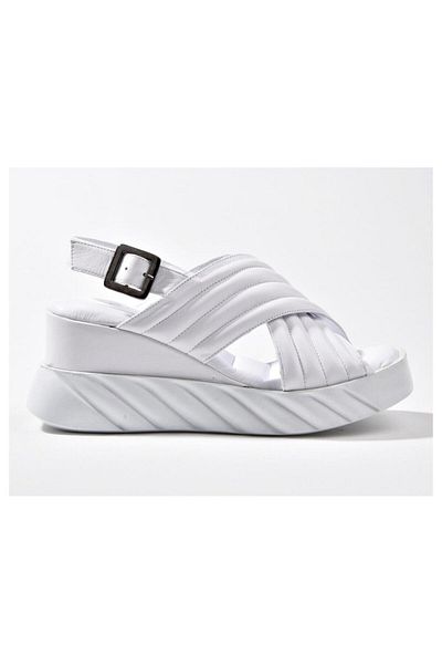 NISH N2464 Pantofi de vară de damă - piele naturală, talpă înaltă cu pană