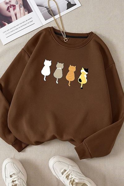 Moda Glo Βαμβακερό φούτερ με στάμπα Unisex Cats