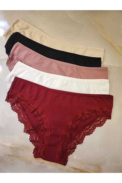 AVESŞENER Chiloți slip cu talie joasă din dantelă Chiloți bikini de bază 5 pachete ecomonici