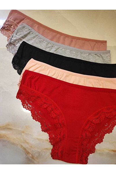 AVESŞENER Dantelli düşük bel slip külot basic bikini külot 5 li ekomonik paket