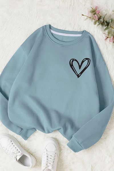 Moda Glo Hanorac unisex din bumbac cu imprimeu inimă