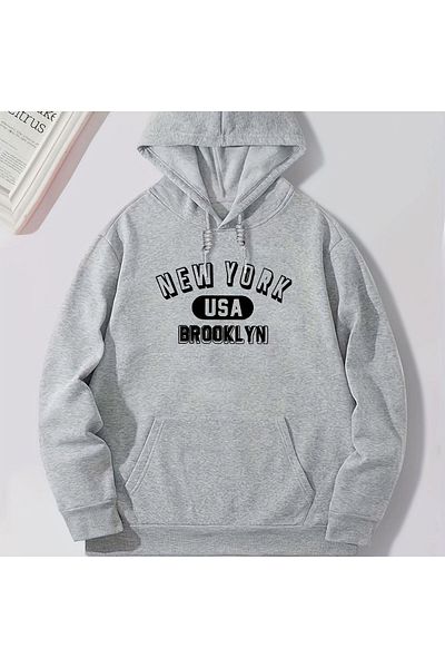 Moda Glo Унисекс суитшърт New York Usa Brooklyn Yazılı