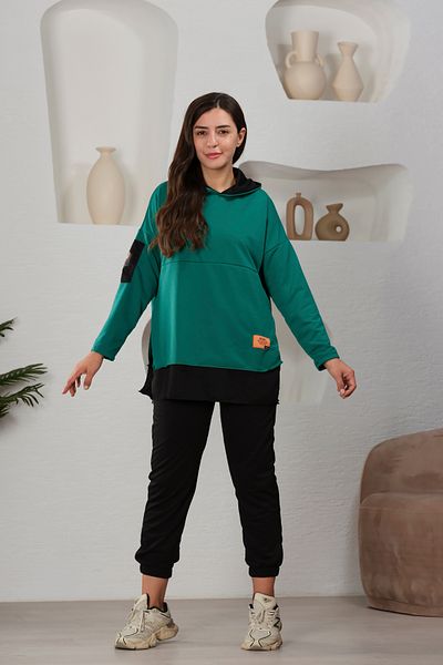 Devesta Moda Hooded Embroidered Lycra Comfortable Daily Top and Bottom Set Tracksuit