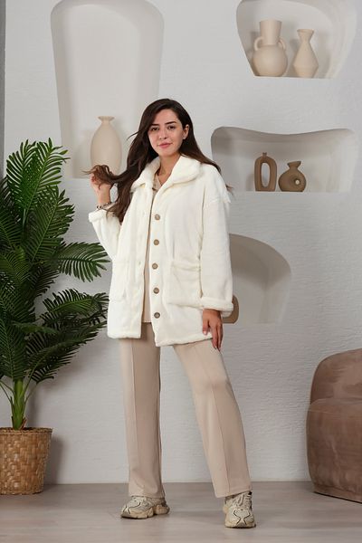 Devesta Moda Γυναικείο βελούδινο μπουφάν Oversize - Άνετο παλτό με διπλές τσέπες και κουμπιά