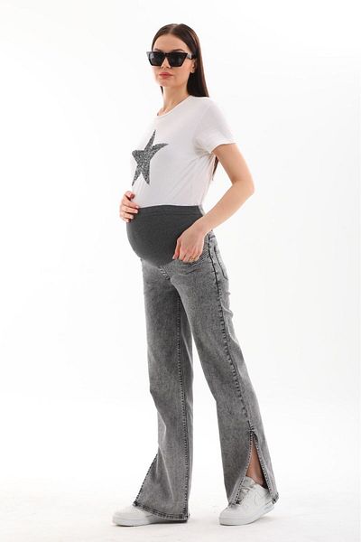 BIG LESSON Anthracite Maternity Jeans - Flexible, Adjustable Waist and Slit