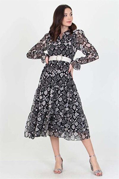 Dipmoda Γυναικείο φόρεμα σιφόν Ζώνη τεμαχίων με λεπτομέρεια δεσίματος στο λαι...