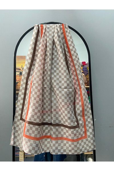 AMİNENESİL Aminenesil Cardion Checkerboard Pattern Βαμβακερό μεταξωτό μπεζ βιζόν σάλι