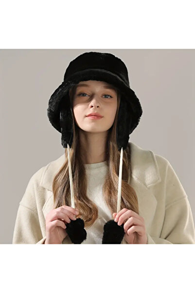 BALIENTE Pălărie neagră pentru femei Bucket cu căști detașabile