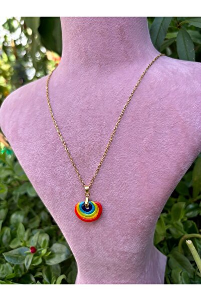 derokas Gökkuşağı Murano Paslanmaz Çelik Zincir Kolye Gold