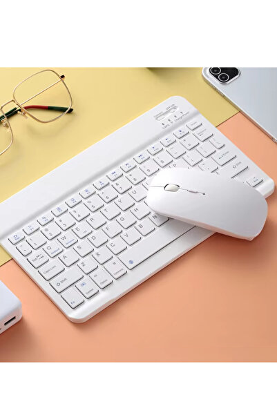 ERDİNEKS Beyaz 10 İnç Mini Taşınabilir Bluetooth Klavye Mouse Set /iOS/Window...