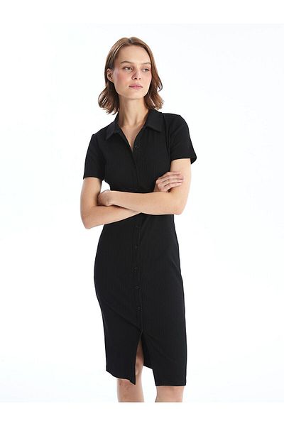 LC Waikiki Γυναικείο Bodycon Φόρεμα - Πόλο γιακά, Μασίφ, Κοντό μανίκι