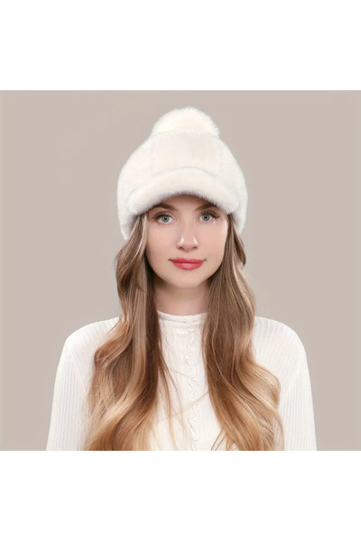 BALIENTE Ecru Pompom Plush Cap Women's Hat