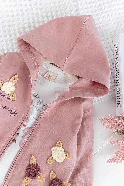 Babymod Set 3 bucăți cardigan cu glugă cu motive florale pentru fete