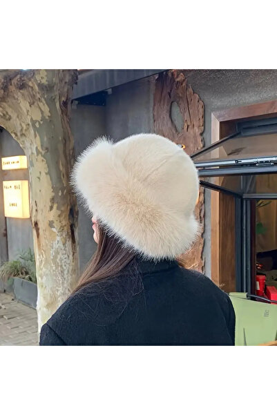 BALIENTE Bej Suni Kürklü Peluş Kalpak Kadın Şapka