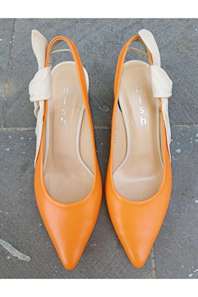 NISH Модель N382 - Жіночі класичні туфлі з натуральної шкіри, з відкритою задньою частиною та товстим каблуком