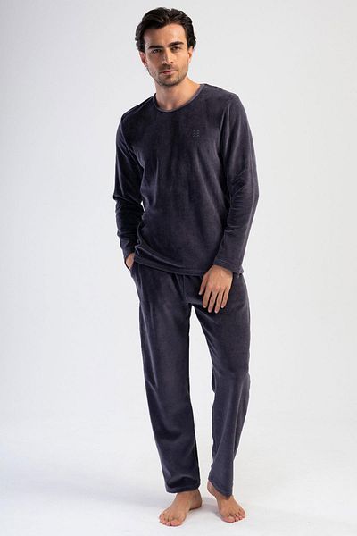 VİENETTA Men's Long Sleeve Velvet Smoke Pajamas Suit C3T1N1O304