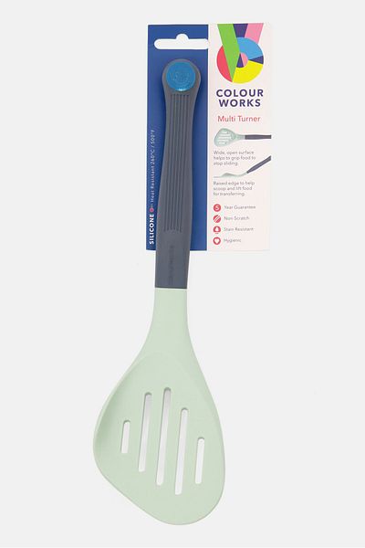 Colour Works Silicone Long Handled Slotted Food Turner, Light Green