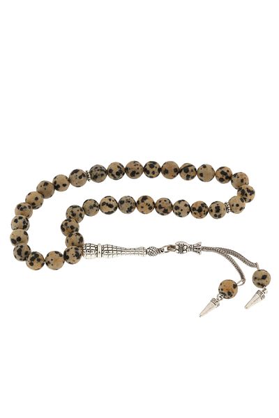 BESKAR Natural Stone Metal Tasseled Dalmatian Jasper Stone Rosary