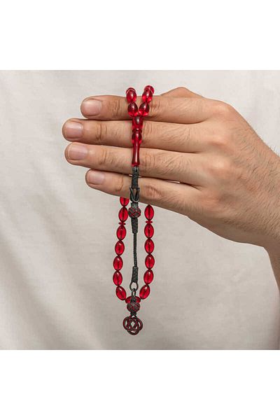 BESKAR Silver Kazaz with Tassels - Squeezed Amber Prayer Beads