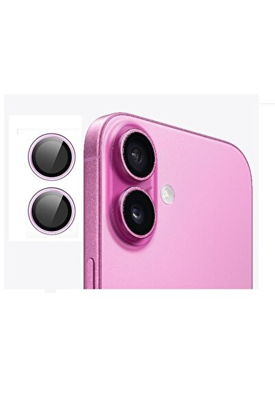 Evax (METAL LENS) Iphone 16 / 16 Plus Uyumlu Pembe Metal Kamera Lens Koruyucu