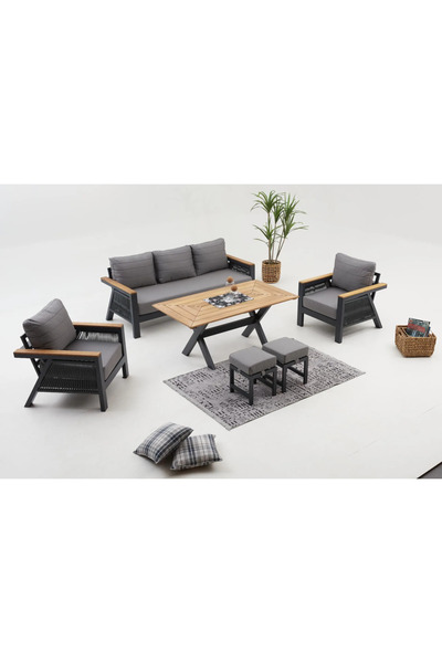 Divona Home Capella Üçlü Bahçe Balkon Oturma Grubu, Antrasit (MASA TABLASI DÜ...