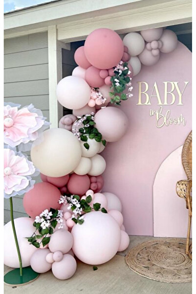 Çemrek Süs Parti مجموعة سلسلة بالونات بيضاء باودر ريترو مكونة من 100 قطعة