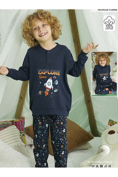 hefox Boy's Long Sleeve 100% Cotton Interlock Pajama Set by Aydoğan