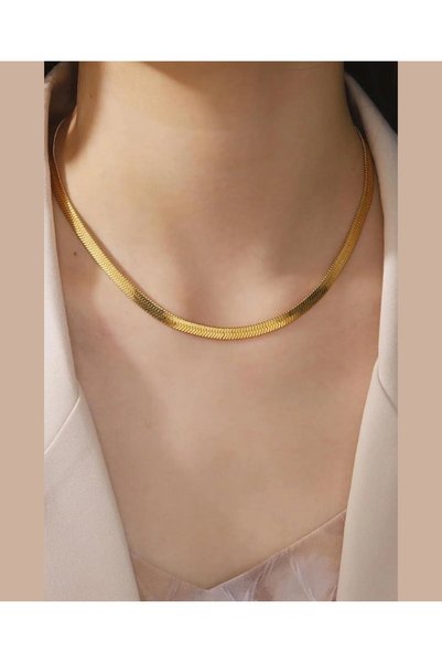 İntive Lingerie Murayshine Fish Back Italian Flat Stainless Steel Basic Necklace (Gold, Silver)