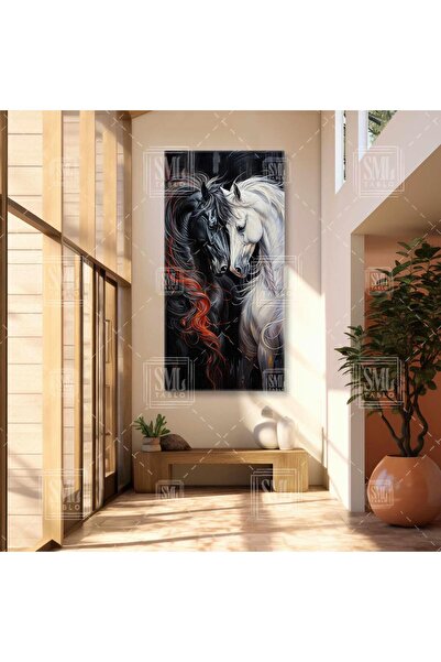 SML TABLO Siyah Beyaz Çift Aşık Mutlu At Romatik Atlar Love Aşk Boyuna Dikey ...