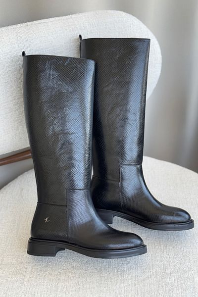 GOFFSHOES Γυναικείες μπότες με αγκράφα με επίπεδη σόλα Poter - Μαύρο-Κροκόδειλο