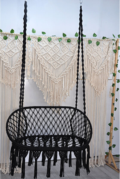 ALTINOLUK HAMAK Makrome Salıncak Bahçe Balkon Salıncağı ( SİYAH )  MİNDERSİZ ...