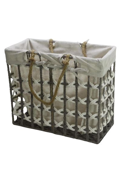 T.Concept Decorative Wicker Rope Elegant Wire Multi-Purpose Rectangular Basket Grey-White Small (S)