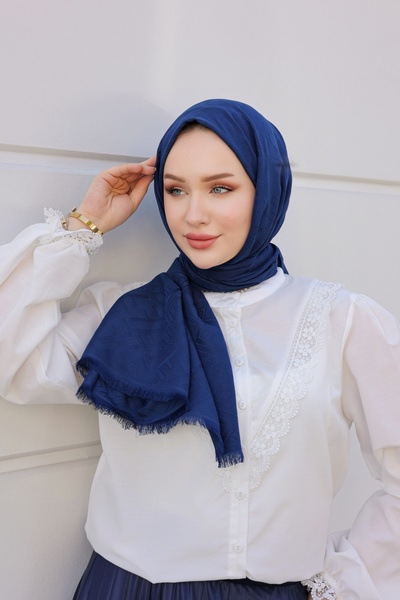 QASSA SHAL F نمط شال أزرق داكن