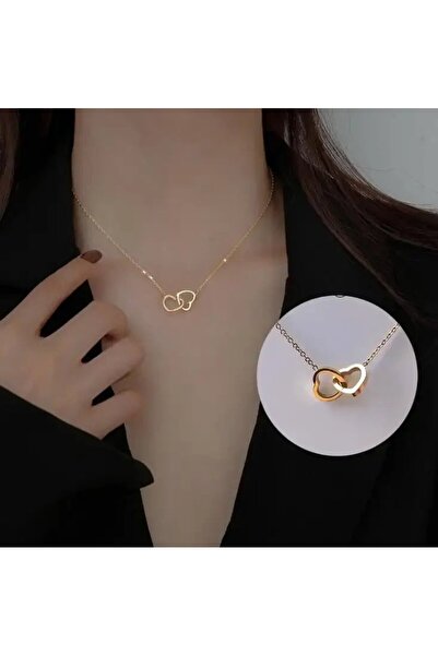 Evorya Kadın Paslanmaz Çelik İç İçe Çift Kalp Kolye