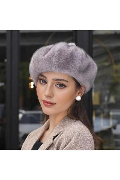MARBERRY Gray Faux Fur Painter Women's Beret