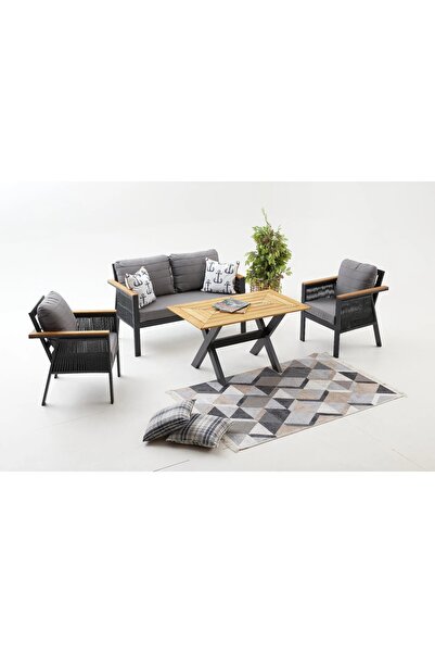Divona Home Capella Ikili Bahçe Balkon Oturma Grubu Antrasit (MASA TABLASI DÜ...